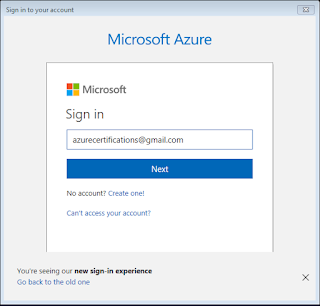 Azure sign-in pop-up dialog