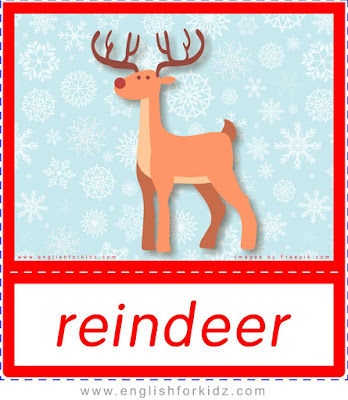 Reindeer, printable Christmas flashcards for ESL students