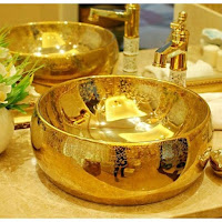  Luxury Lumia Oval Gold Cursive Designed Porcelain Countertop Semi Counter Sink Washbasin