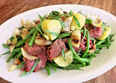 boeuf froid, oeil de perdrix, haricots verts