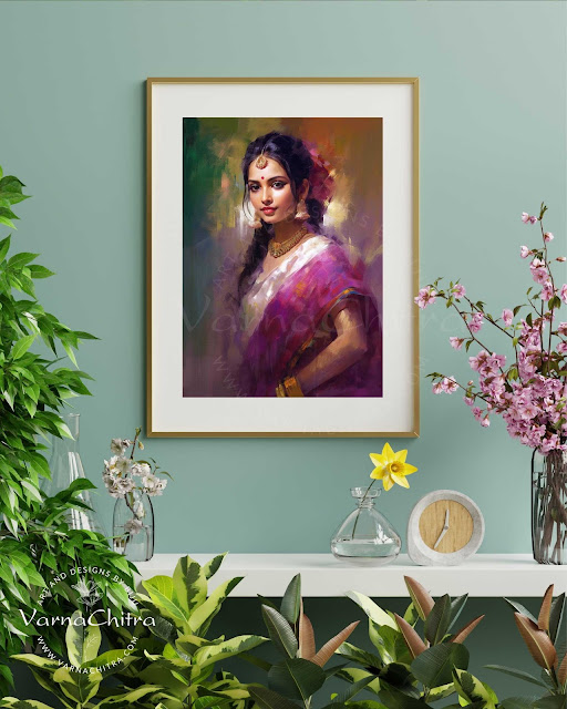 elegant painting of indian woman figurative romatic impressionism art by Biju Varnachitra