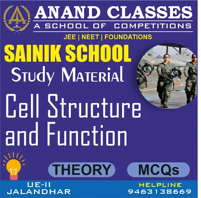 Science Class 9 MCQs-Cell Structure & Function-Sainik School Coaching Center Study Material Notes Jalandhar-Anand Classes