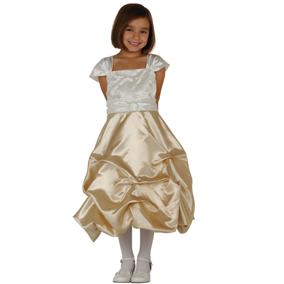 Gold flower girl dresses will have a soft white mixed and flower scrawling