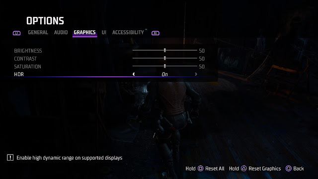 Gotham Knights HDR Settings Screen