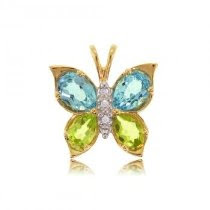 Gold Butterfly Pendant w Topaz Peridot & Diamonds