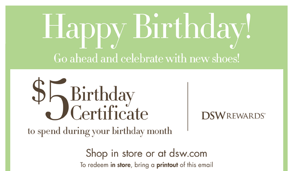 How to get a FREE 5 DSW Rewards Certificate on your birthday!
