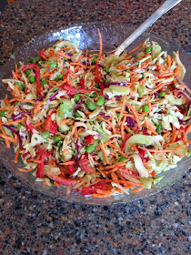 thai dressing over peanut coleslaw