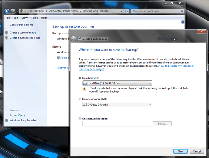 backup image Windows 7