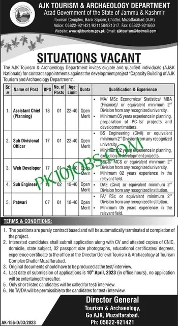 AJK Tourisim And Archaeology Department 2023 Jobs - Government Jobs