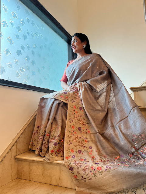 Ombré embroidered tussar saree