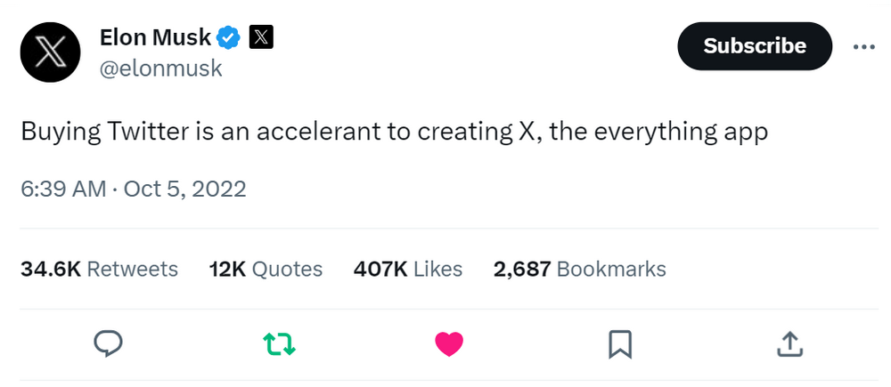 X The Everything App, Elon Musk