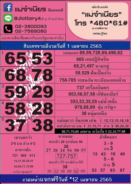 10 เลขเด็ดแม่จำเนียร งวด 1 เมษายน 2565 OHO999.com