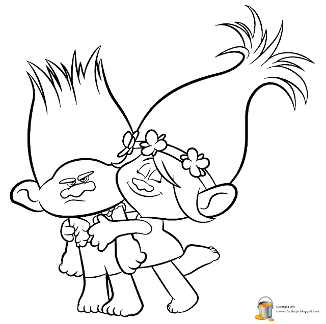 Personajes de pelicula Trolls para colorear y pintar