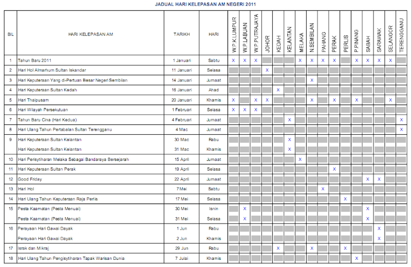 cuti umum sekolah 2011