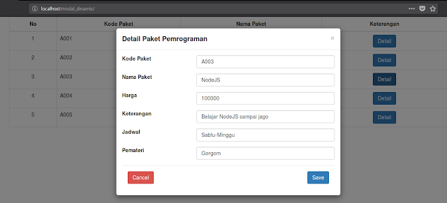 Modal Bootstrap Data Dinamis