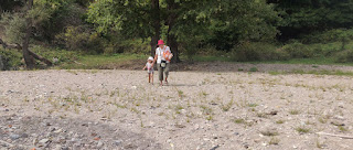 Walking across the sand with Grandma