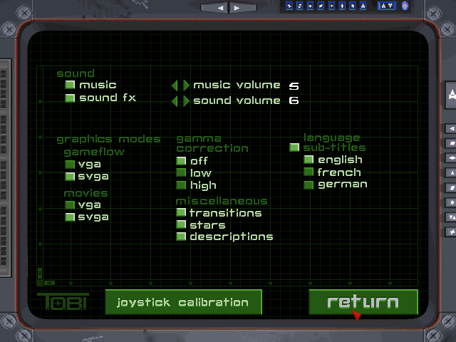 Wing Commander 3 main terminal menu screen dos pc