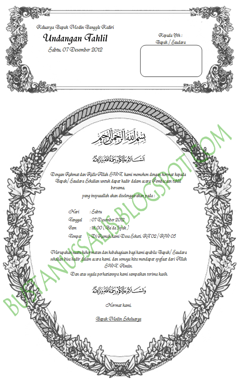 Undangan Walimatul Ursy, tahlil dan Aqiqah dengan format 