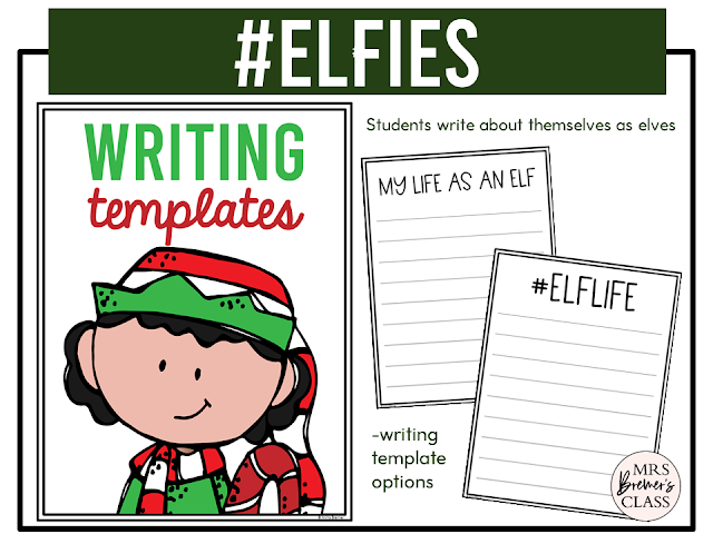 Elfies All About Me as an Elf Craft and writing activity for Christmas in Kindergarten, First Grade, and Second Grade