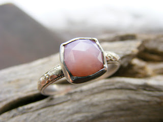 faceted pink peruvian opal ring