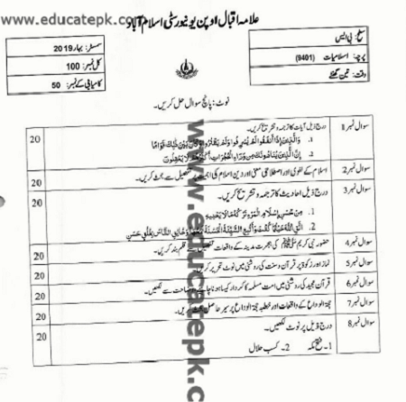 AIOU-BS-Islamic-Studies-code-9401-Past-Papers-pdf