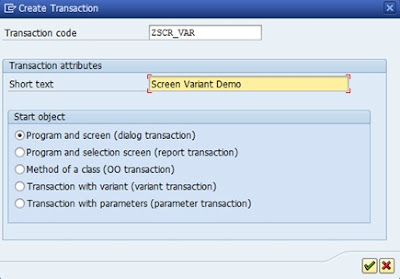 Creation of Selection Screen Variant in Module Pool Programming