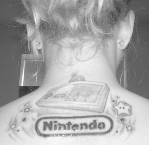 Nintendo Tattoo on the Neck