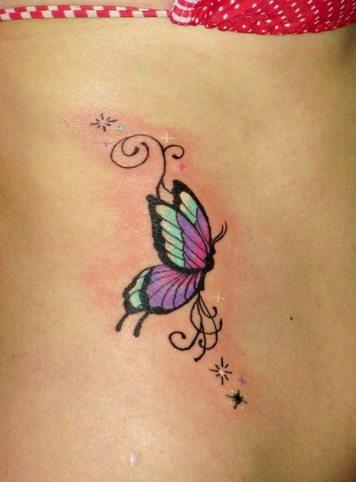 Borboleta Colorida Lado Da Tatuagem