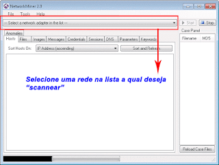 Network Miner selecionando uma rede