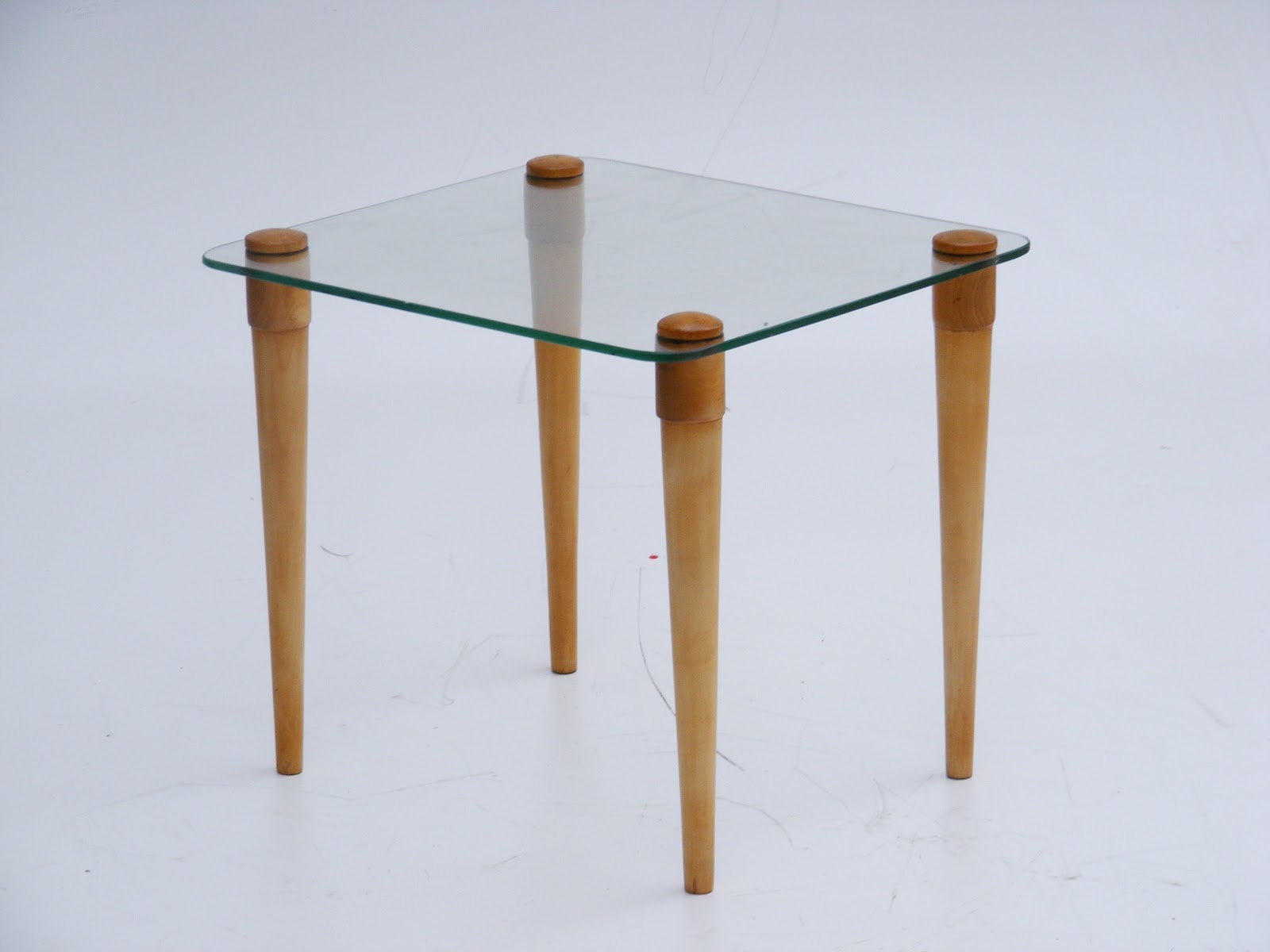 Retroglass side table with tapered Beech legs (L – 44cm, D – 40cm 