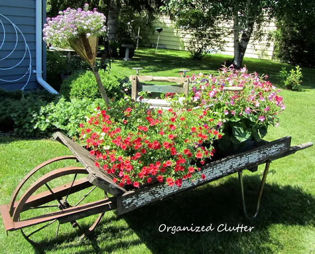 Wheelbarrow Laundry Themed Container Garden Vignette