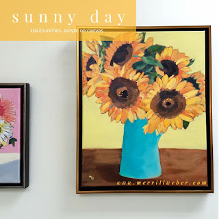 Sunflower painting Sunny Day by artist Merrill Weber acrylic on canvas, framed and ready to hang