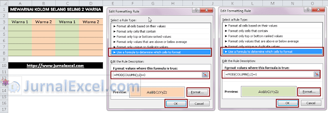 Membuat Warna Selang Seling di Excel Dengan 2 Warna - jurnalExcel.com