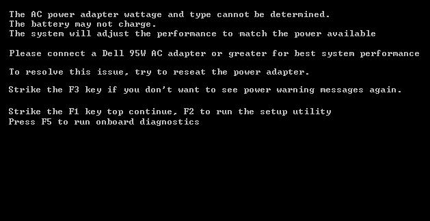 XPS RESOURCE: AC adapter wattage and type cannot be determined