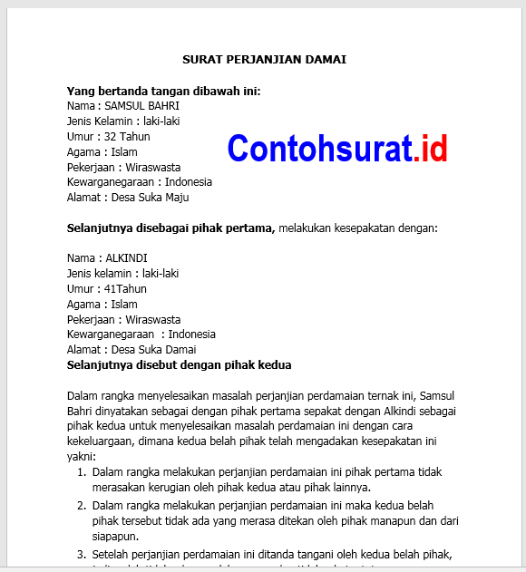 Contoh Surat Damai Perselesihan Tidak Akan Menuntut Terbaik