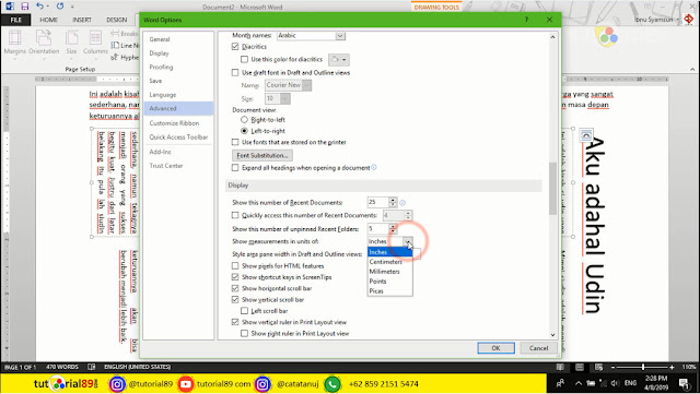 Cara merubah ukuran inchi ke cm pada ruler Microsoft word