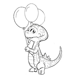 Dinosaur with balloons coloring page