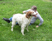 . his collar and take him for a walk along a treelined path. (high spirits)