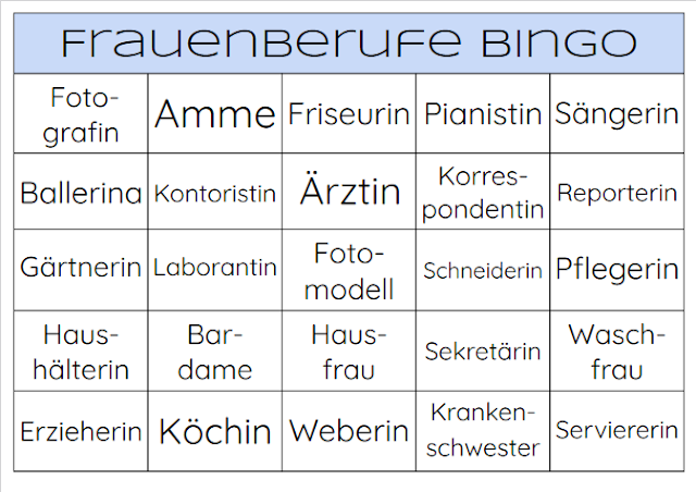 Frauenberufe Bingo