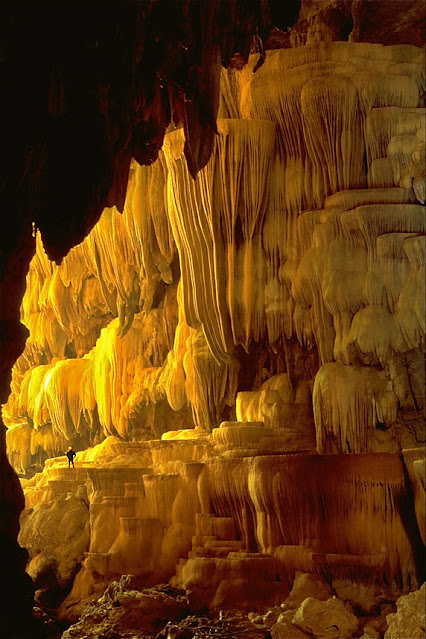 Stalactites in the cave Lam Klong Ngu