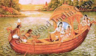 The trios reach Sage Bharadwaj’s Ashram at Prayag (present day Allahabad) at the confluence of the Ganga and Yamuna and spend the night there. Sage Bharadwaj suggests they go to Chitrakuta hills. The next day, Rama and others cross Yamuna river and the Kalindi and reach Chitrakuta