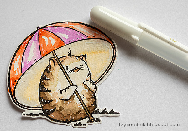 Layers of ink - Balloon Background Tag Tutorial by Anna-Karin Evaldsson. Add details with a white pen.