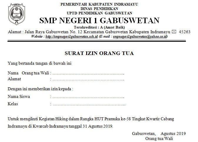 Contoh Surat Izin Orang Tua Untuk Kegiatan Lomba | Didno76.com