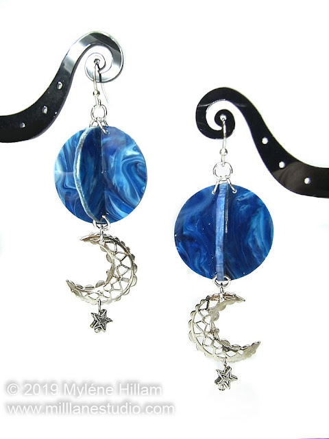 Marbled Blue orb beads with crescent moon and star charms