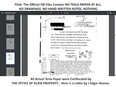FOIA - FBI says that the Nickola Tesla Deathbed Papers Were Confiscated by the Office of Alien Property - NOT US - WE GOT NOTHING... J Edgar Hoover Letter...