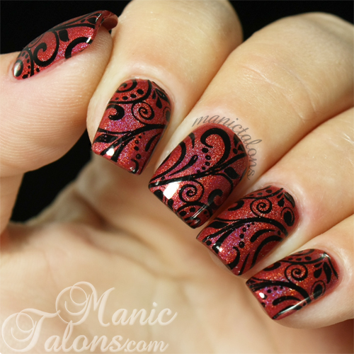 Marsala with Stamping Nail Art