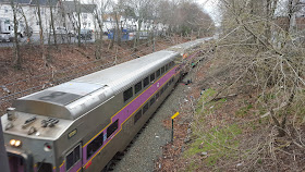 Franklin commuter rail approaching Franklin Dean Station from Forge Park