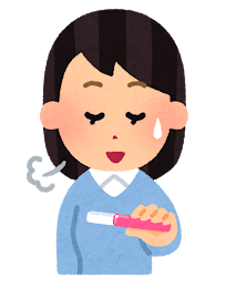 妊娠検査薬を見る女性のイラスト（ほっとする）