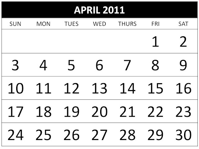 monthly calendar april 2011. Calendar Apr 2011