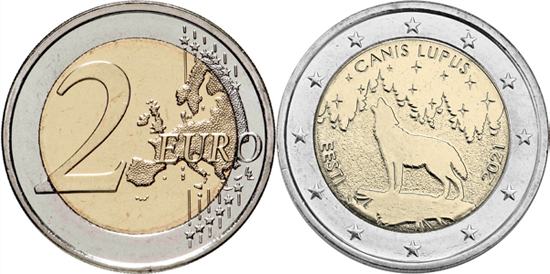 Estonia 2 euro 2021 - The Wolf - Estonian national animal